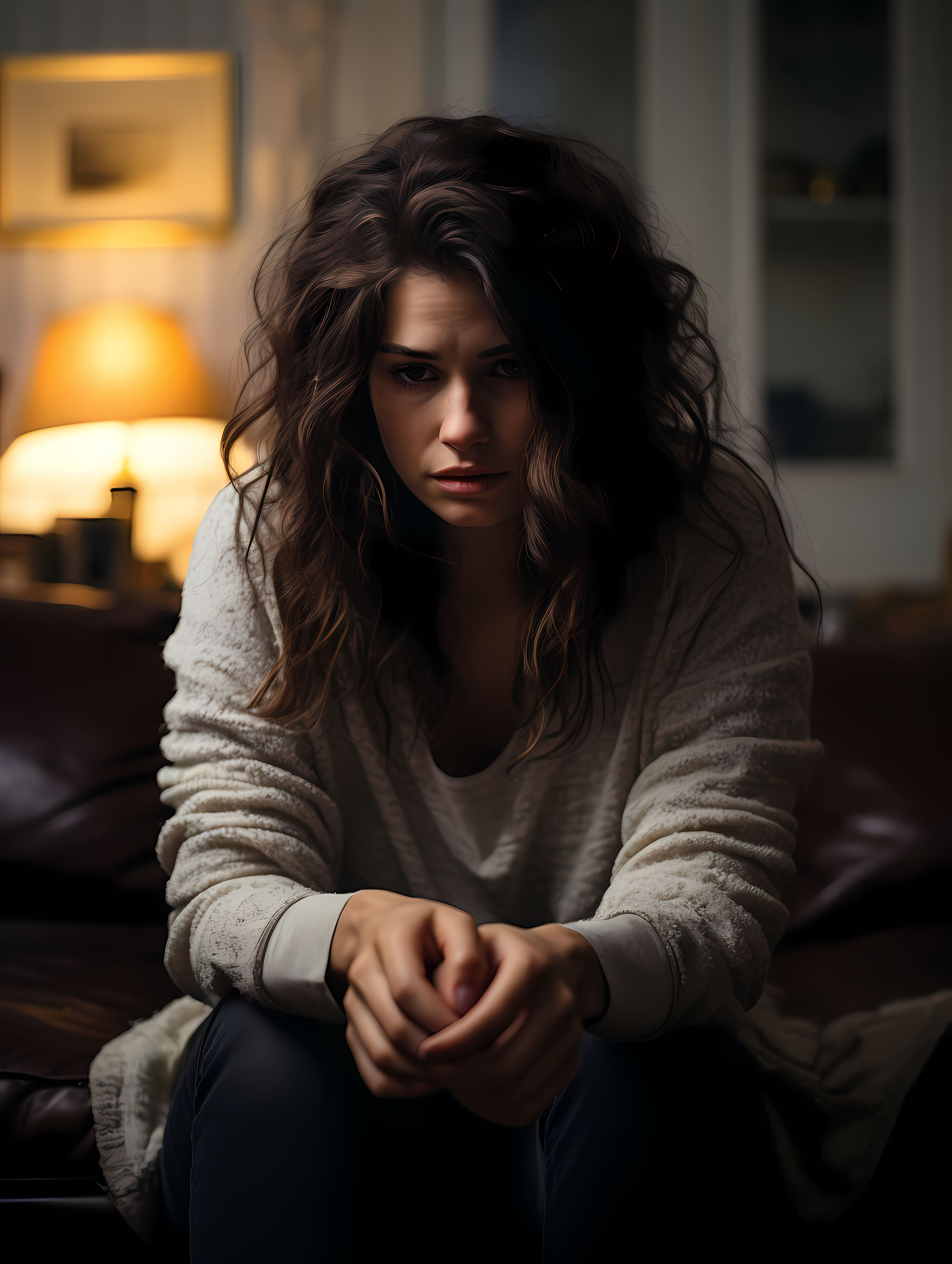 Mujer con ansiedad en casa